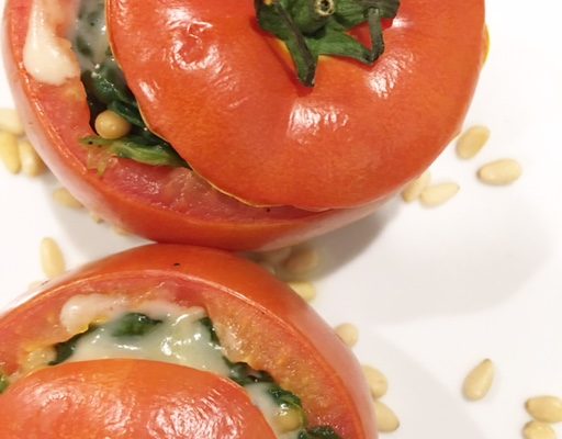 Roasted Spinach and Pine Nut Tomatoes