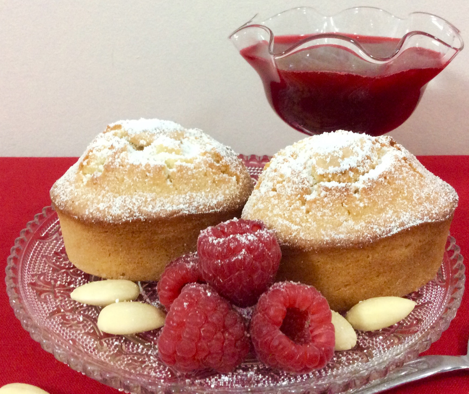 Almond Friands and Raspberry Coulis